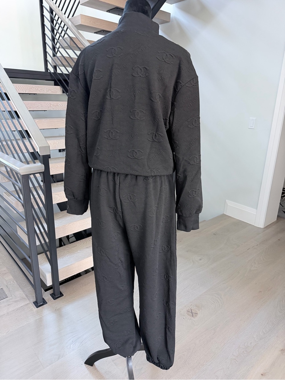 Chanel Black Logo Matching Track suit with Wide Leg Pants and Pockets size L - Picture 5 of 7
